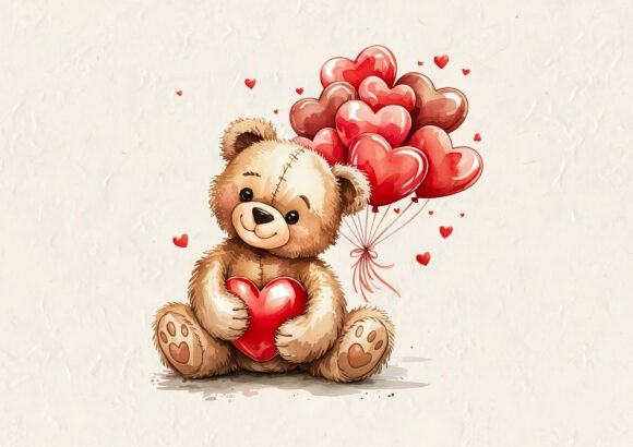 Cute Teddy Bear so Happy with Valentine Graphics for T-Shirt Designs