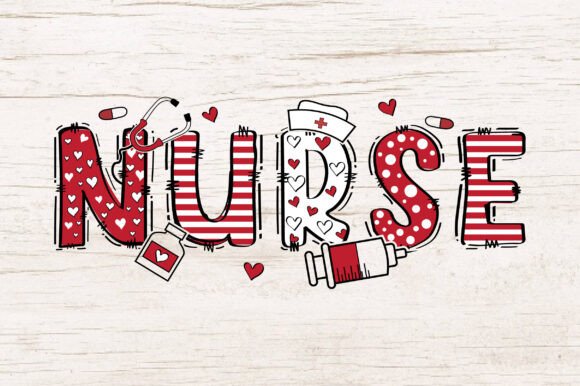 Nurse PNG Valentine Day Letters Doodle Graphics for T-Shirt Designs