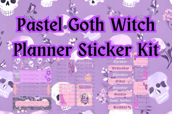 Pastel Goth Witch Planner Sticker Kit: Graphics & Illustrations for Local Brands