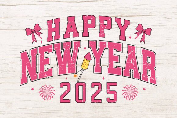 Varsity PNG 2025 Happy New Year Retro Graphics for T-Shirt Designs