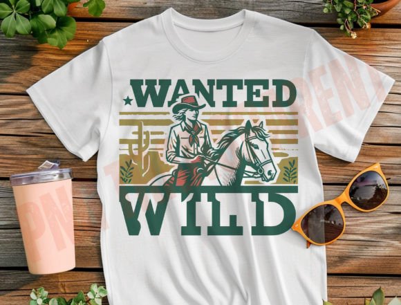 Vintage Western Cowgirl Wanted and Wild Graphics for T-Shirt Designs
